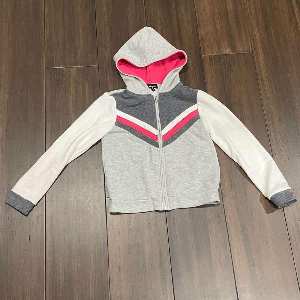 Girls Gray and Dark Pink Chevron Hoodie